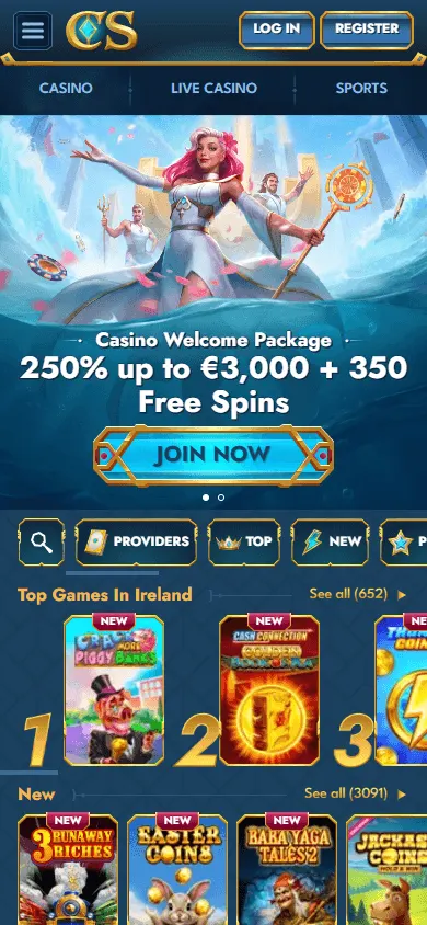 Casea Casino home page on a mobile phone