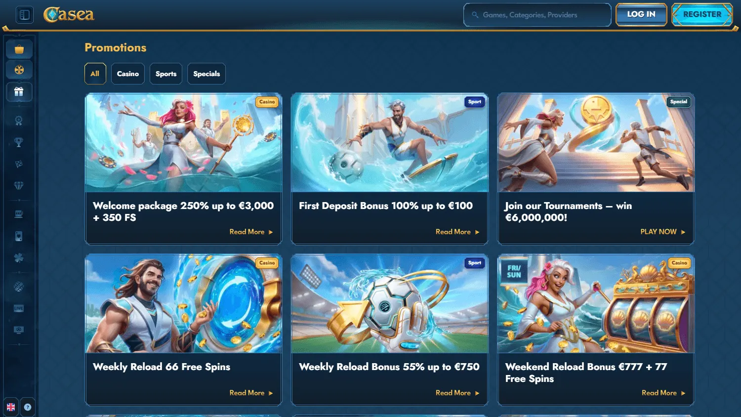 Casea Casino promotions area on desktop